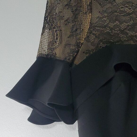 Marchesa Notte dress women's sz 0 black tan maxi sheer sexy Gypsy Witchy Lace - Picture 7 of 14